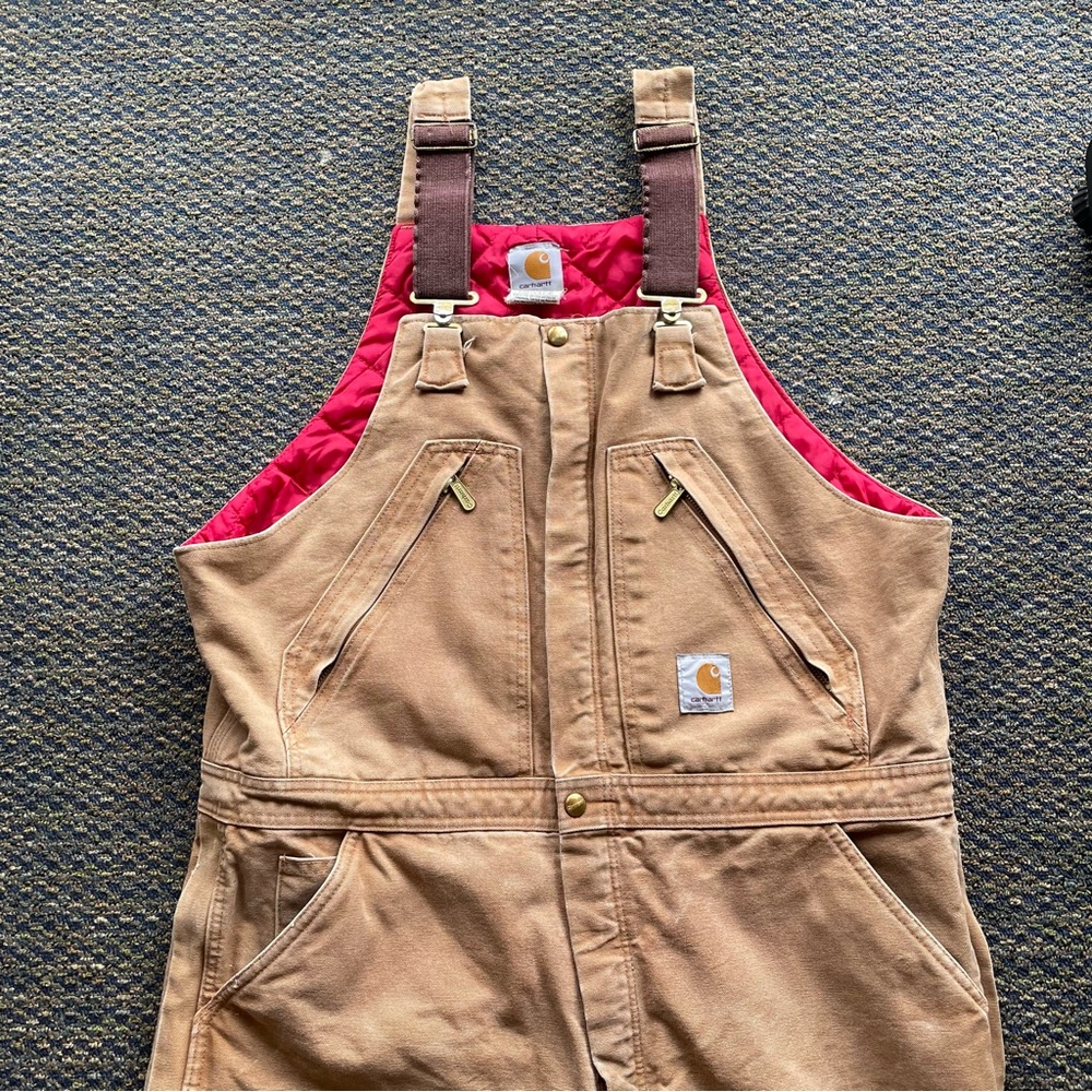 Carhartt Vintage Double Knee Insulated Cargo Work Overalls Distressed USA 38x34 - Picture 2 of 16